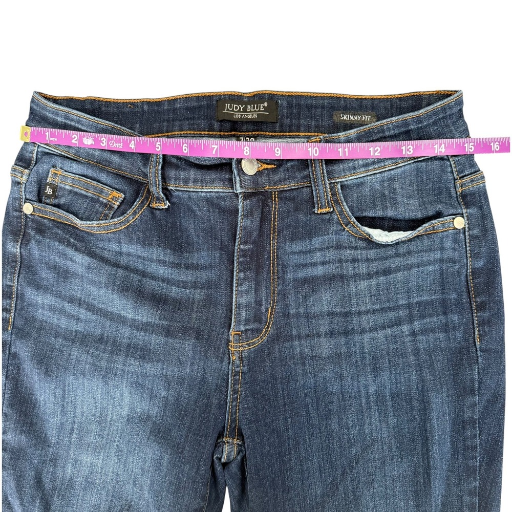 Judy Blue Skinny Fit Jeans Dark Wash Raw Fray Hem Womens 7/28 Comfort Western - Picture 6 of 10